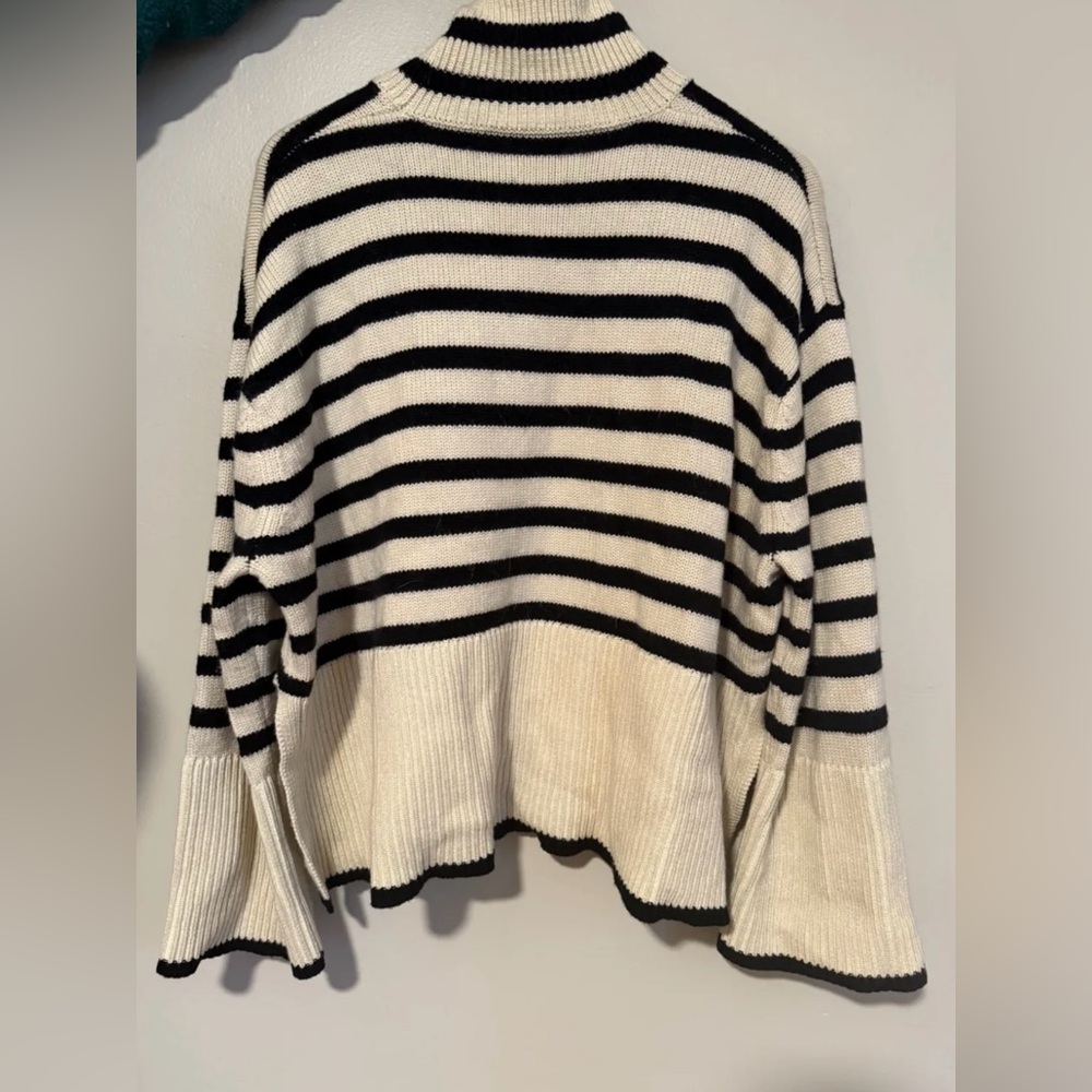 Toteme Black and White Turtleneck Sweater with Stripes